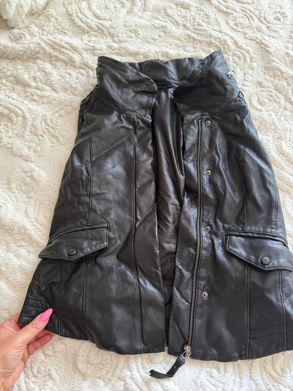 Mackage Black 2in 1 Leather vest/windbreaker Women's Jacket with High Collar